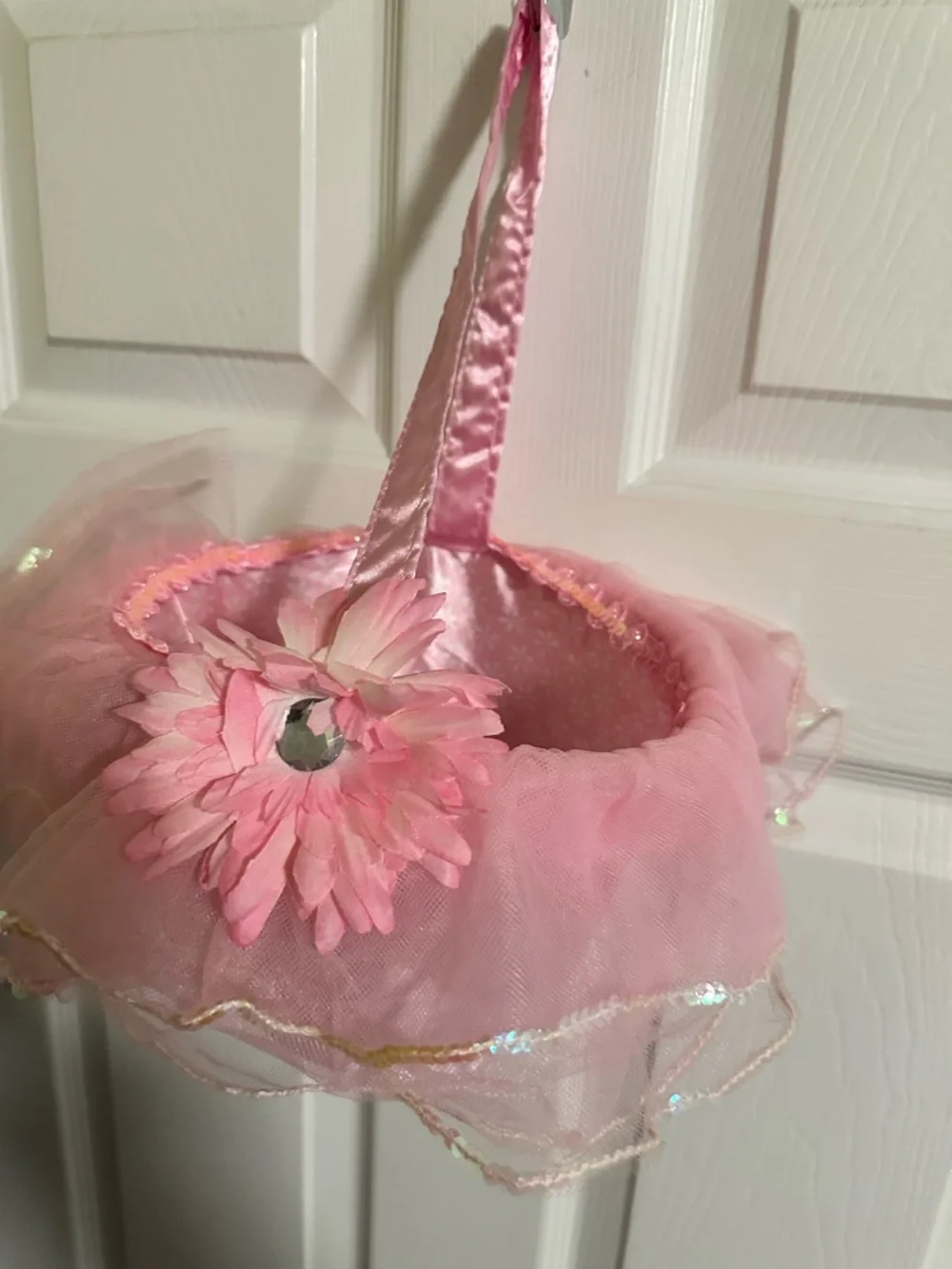 Pink Tulle Flower Basket